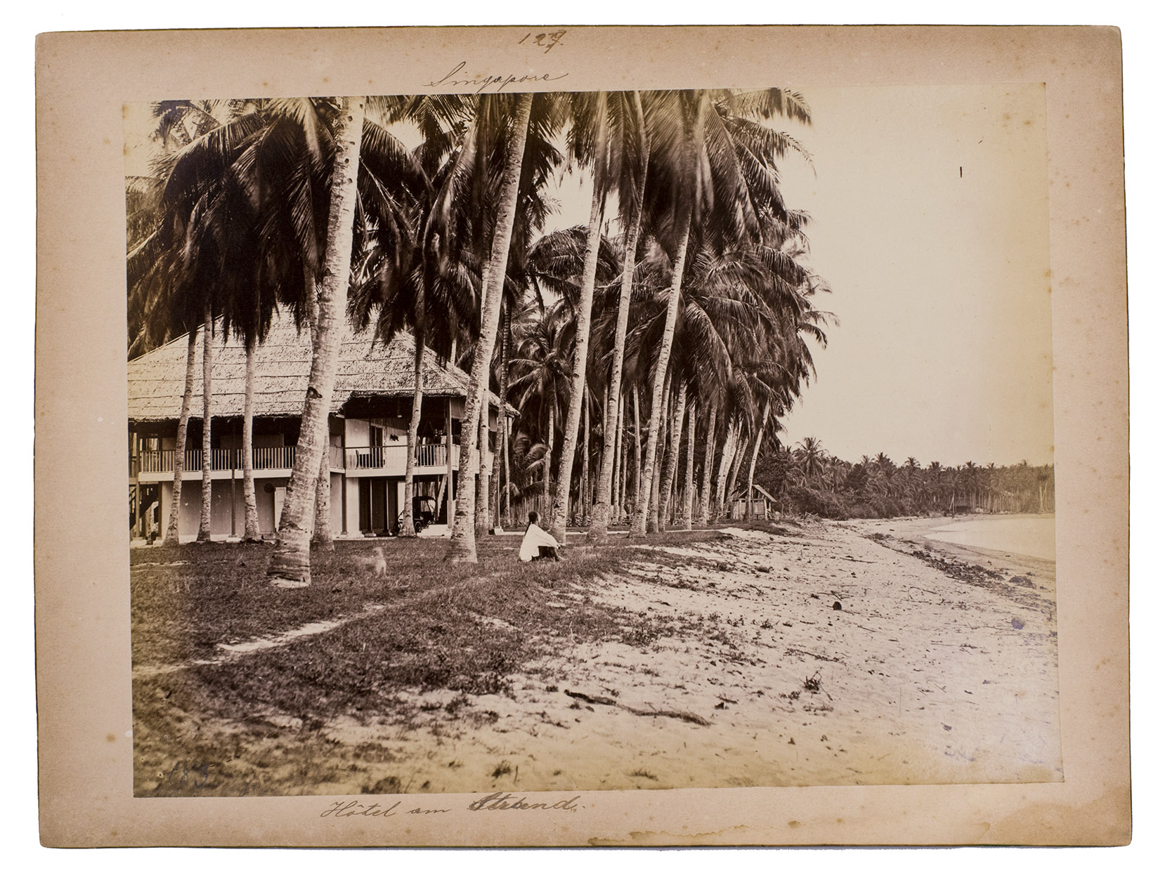 [SINGAPORE - PHOTOGRAPHS]. [SACHTLER, August, and others]. - [Views of Singapore and surroundings].[Singapore, ca. 1870]. 20 large uniform albumen prints (21 x 27 cm), all but 1 in landscape format. Each print mounted on paperboard (24.5 x 32.5 cm) with a manuscript series number and a German caption. Kept in a modern black cloth clamshell box.