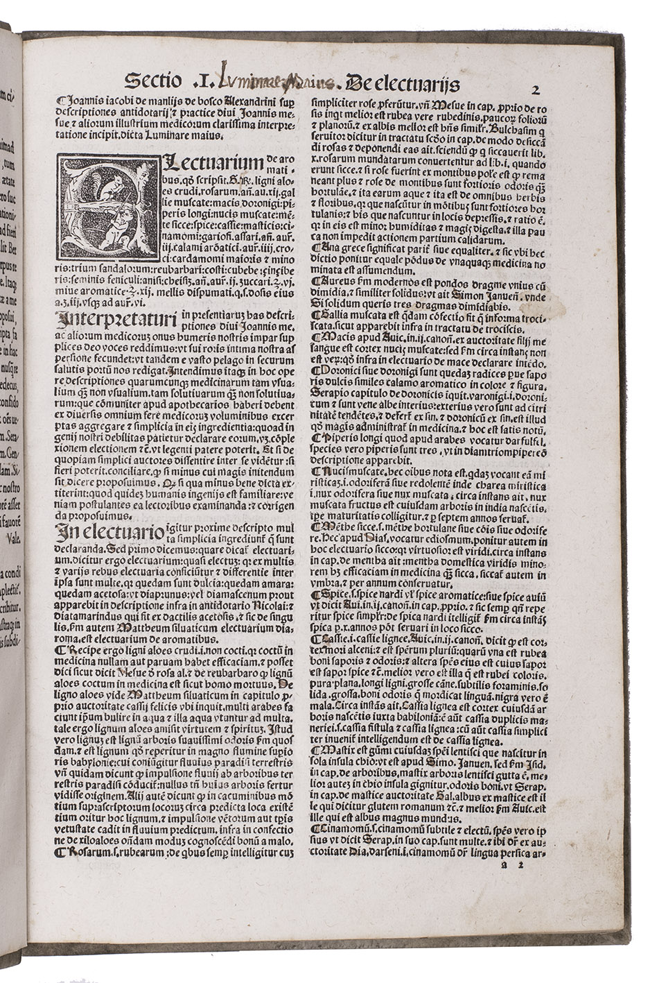 [MANLIO, Giovanni Giacomo (Johannes Jacobus MANLIUS or MANLIIS)]. - Luminare maius. Cinthius ut totum radiis illuminat orbem. Illuminat latebras sic medicina tuas.(Colophon: Venice, Gregorio de Gregori, 8 January 1513). Folio (30.5 x 21 cm). With 13 woodcut decorated initials (6 series?) plus 8 repeats, 4-line typographic 