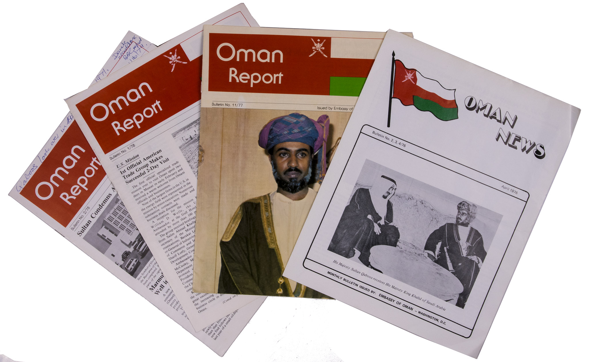[OMAN]. - Oman news.With: Oman report.Washington, D.C., Embassy of Oman, 1976-1978. 4to. One issue of the Oman News and three issue of the Oman Report.