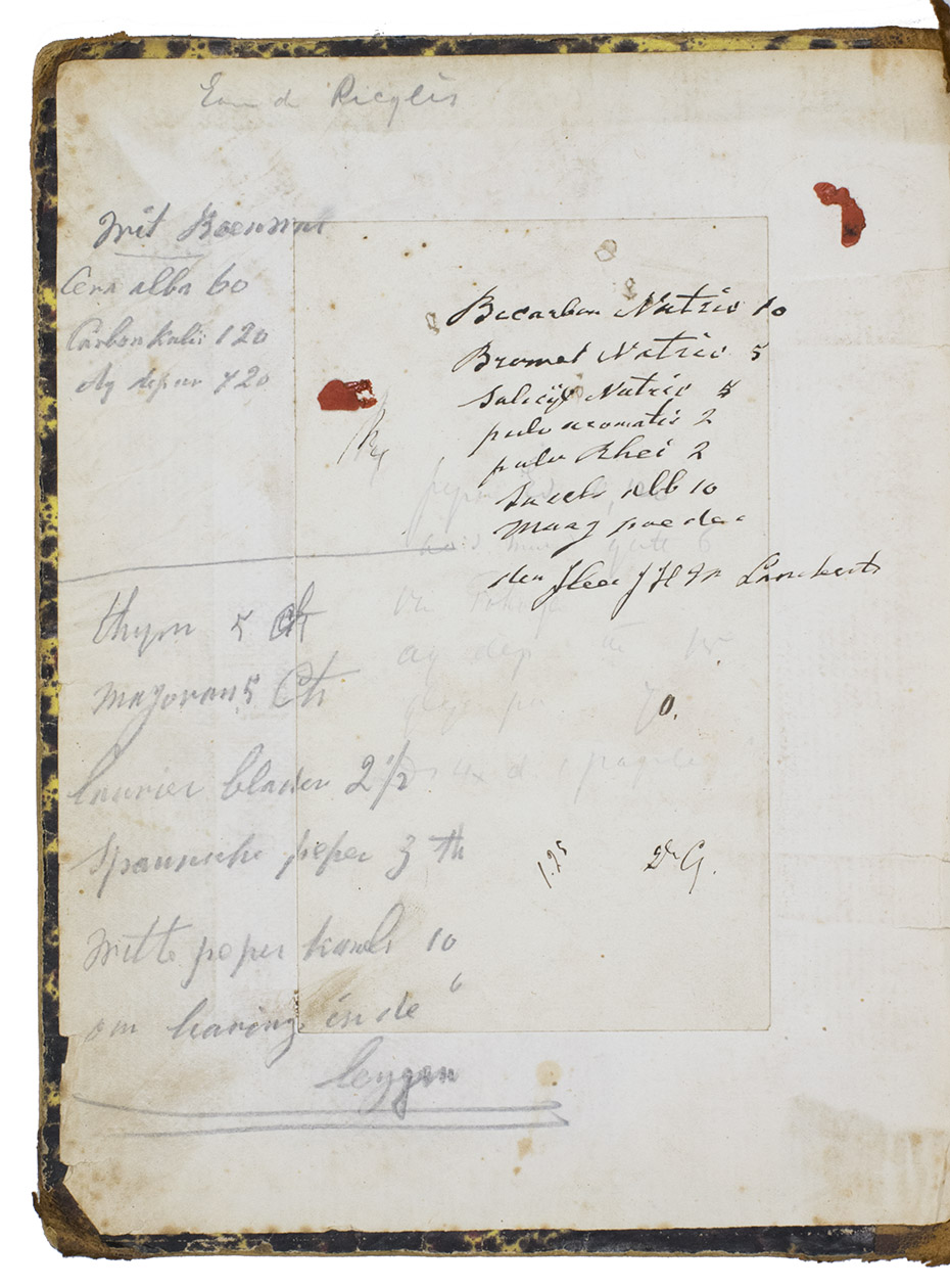 [RECIPE BOOK - TWENTE]. - [Recipe book].[Twente, ca. 1865]. 4to. with many added notes. Contemporary half calf.